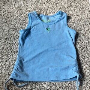 Blue Sleeveless Women Top with Palm Tree Embroidery